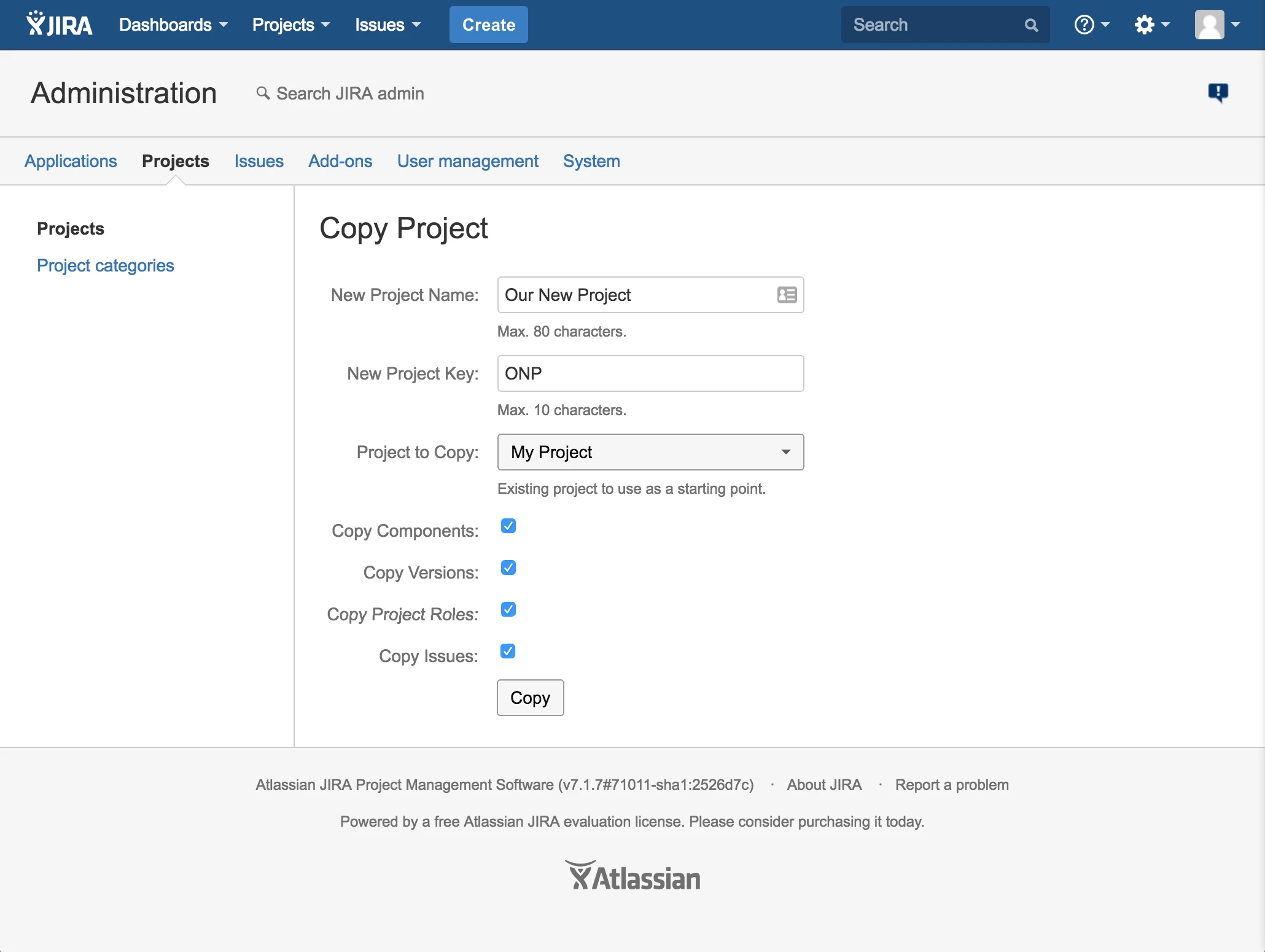 Jira Copy Project Plugin Wizard
